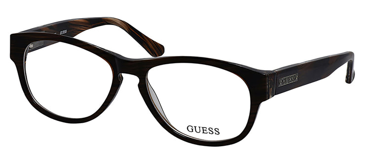 Guess GU 1753 BRN Round Plastic Brown Eyeglasses with Logo Stamped Demo Lenses