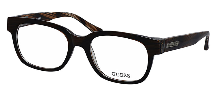 Guess GU 1754 BRN Round Plastic Brown Eyeglasses with Logo Stamped Demo Lenses
