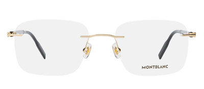 Montblanc MB 0222O 007 Rimless Metal Gold Eyeglasses with Logo Stamped Demo Lenses