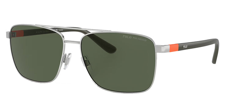 Ralph Lauren PH 3137 90019A Rectangle Metal Silver Sunglasses with Green Polarized Lens