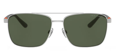 Ralph Lauren PH 3137 90019A Rectangle Metal Silver Sunglasses with Green Polarized Lens