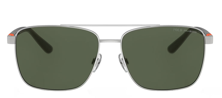 Ralph Lauren PH 3137 90019A Rectangle Metal Silver Sunglasses with Green Polarized Lens