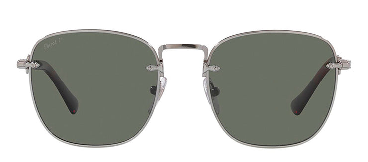 Persol PO 2490S 513/58 Square Metal Gunmetal Sunglasses with Green Polarized Lens