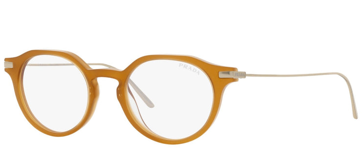 Prada PR 12YS 15B08N Round Plastic Brown Eyeglasses with Logo Stamped Demo Lenses