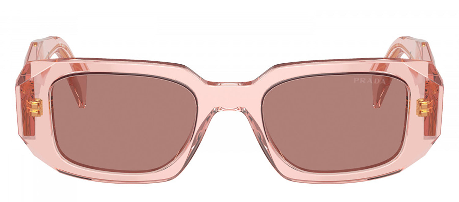 Prada PR 17WSF 19Q10D Transparent Peach Plastic Rectangle Sunglasses Brown Lens Prada PR 17WSF Pink 19Q10D Sunglasses for Women main image 3