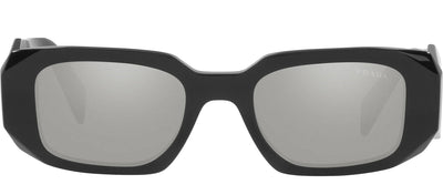 Prada PR 17WSF 1AB2B0 Rectangle Plastic Black Sunglasses with Silver Mirror Lens