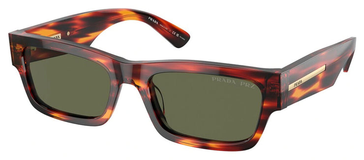 Prada PR A03S 13O03R Rectangle Acetate Red Sunglasses with Green Polarized Lens