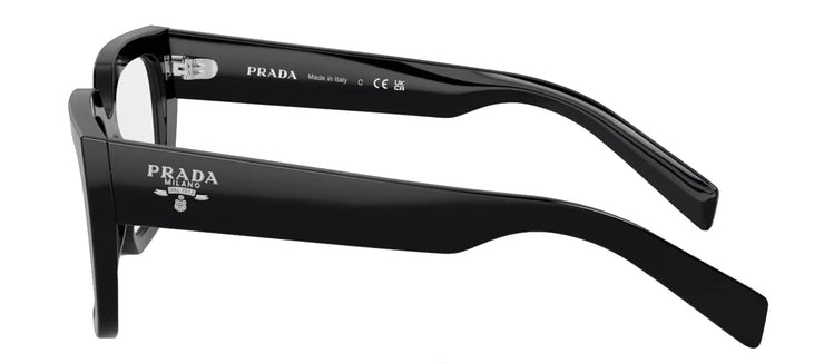 Prada PR A03V 16K1O1 Geometric Plastic Black Eyeglasses with Logo Stamped Demo Lenses