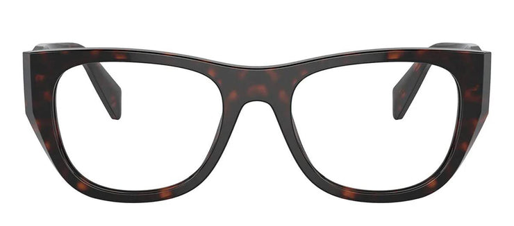 Prada PR A18V 17N1O1 Geometric Plastic Tortoise Eyeglasses with Logo Stamped Demo Lenses