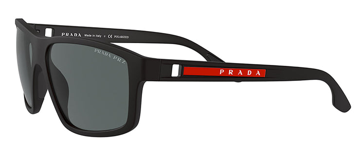 Prada Linea Rossa PS 02XS DG002G Rectangular Plastic Black Rubber Sunglasses with Dark Grey Polarized Lens