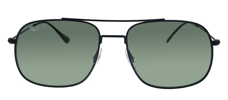 Ray-Ban RB 3595 90149A Square Metal Black Sunglasses with Green Polarized Lens