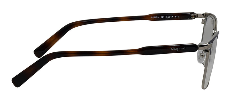 Salvatore Ferragamo SF 2179 021 Rectangle Metal Shiny Light Ruthenium/Blue Eyeglasses with Logo Stamped Demo Lenses