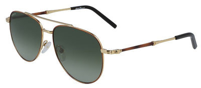 Salvatore Ferragamo SF 226S 723 Aviator Metal Gold/Tortoise Sunglasses with Green Lens