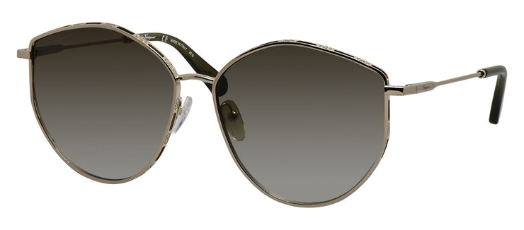 Salvatore Ferragamo SF 264S 709 Horn Metal Gold Sunglasses with Green Gradient Lens