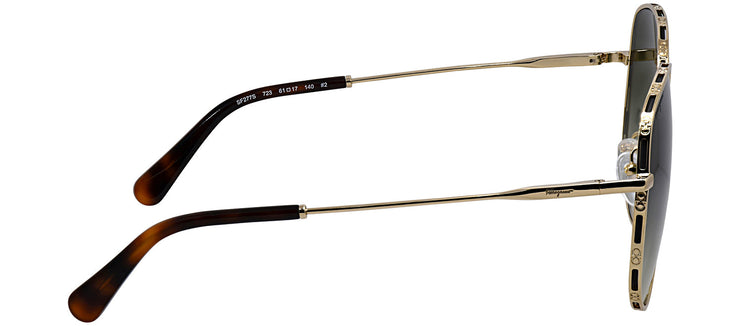 Salvatore Ferragamo SF 277S 723 Round Metal Gold Sunglasses with Green Gradient Lens