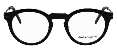 Salvatore Ferragamo SF 2906 001 Round Metal Black Eyeglasses with Logo Stamped Demo Lenses