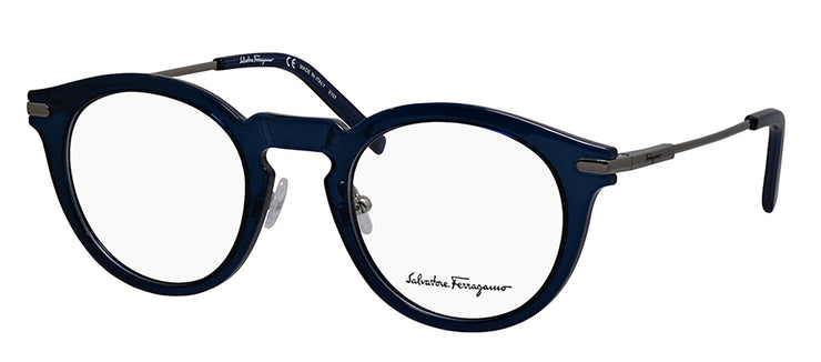 Salvatore Ferragamo SF 2906 420 Round Metal Navy Eyeglasses with Logo Stamped Demo Lenses