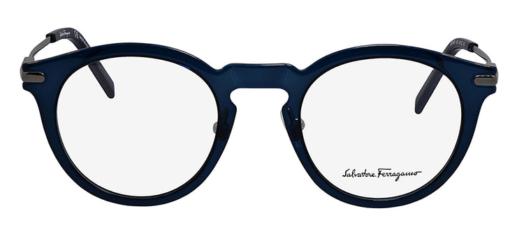 Salvatore Ferragamo SF 2906 420 Round Metal Navy Eyeglasses with Logo Stamped Demo Lenses