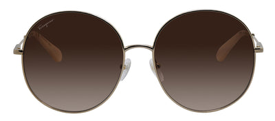 Salvatore Ferragamo SF 299S 703 Round Metal Gold Sunglasses with Brown Gradient Lens
