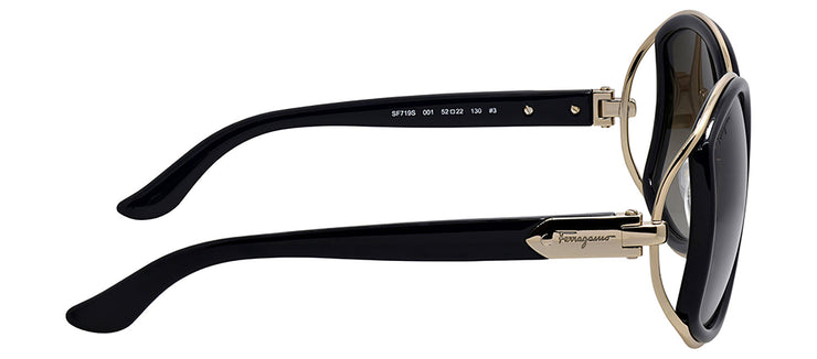 Salvatore Ferragamo SF 719S 001 Round Metal Black Sunglasses with Grey Gradient Lens