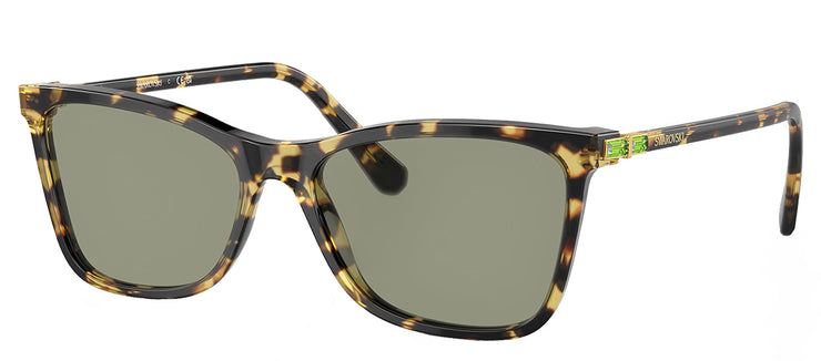 Swarovski SK 6004 1009/2 Rectangle Plastic Havana Sunglasses with Green Lens