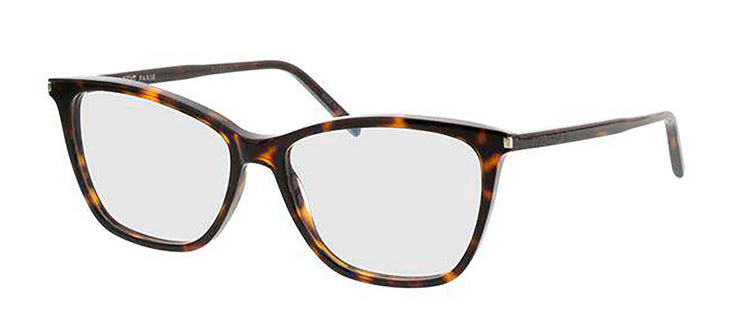 Saint Laurent SL 259 002 Cat-Eye Plastic Havana Eyeglasses with Logo Stamped Demo Lenses