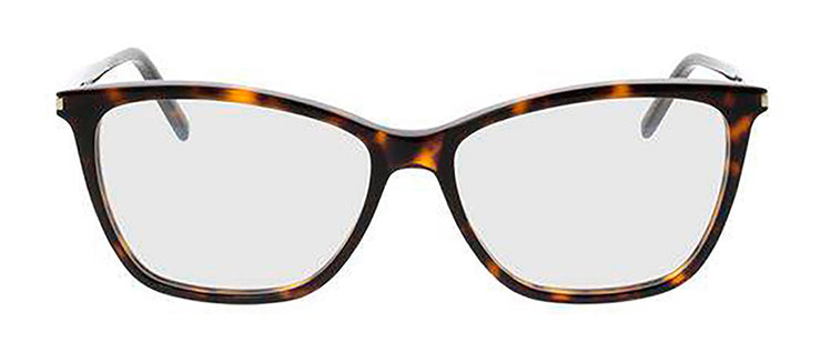 Saint Laurent SL 259 002 Cat-Eye Plastic Havana Eyeglasses with Logo Stamped Demo Lenses