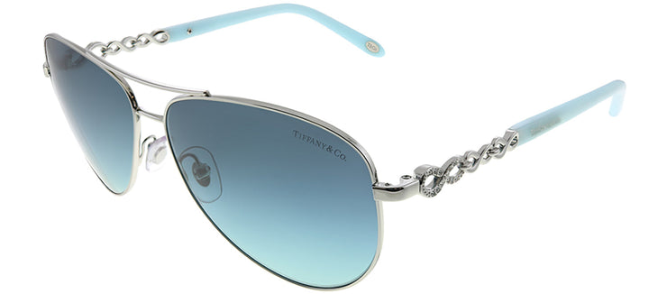 Tiffany & Co. TF 3049B 60019S Aviator Metal Silver Sunglasses with Blue Gradient Lens