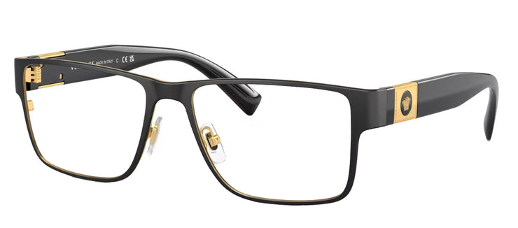 Versace VE 1274 1436 Rectangle Metal Black Eyeglasses with Logo Stamped Demo Lenses