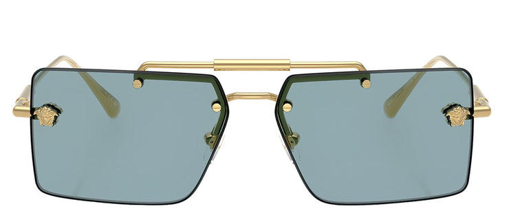 Versace VE 2245 100280 Rectangle Metal Gold Sunglasses with Blue Lens