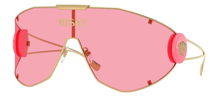 Versace VE 2268 100284 Shield Metal Gold Sunglasses with Pink Lens