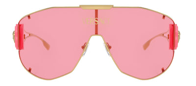 Versace VE 2268 100284 Shield Metal Gold Sunglasses with Pink Lens