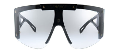 Versace VE 4393 GB1/1W Shield Plastic Black Sunglasses with Purple Or Grey Clip On Lens