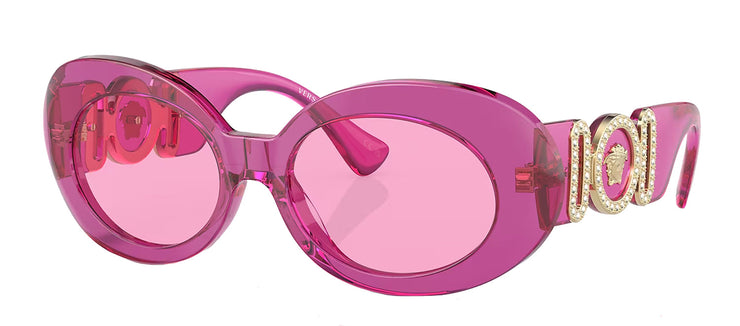 Versace VE 4426BU 5334/5 Round Plastic Transparent Fuchsia Sunglasses with Fuchsia Solid Color Lens