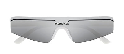 Balenciaga BB 0003S 002 Shield Acetate White Sunglasses with Silver Mirror Lens