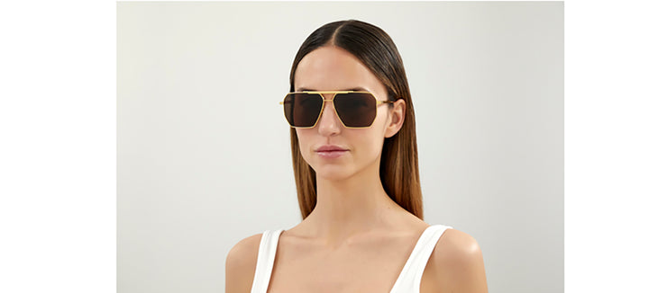 Bottega Veneta BV 1012S 003 Geometric Metal Gold Sunglasses with Brown Lens