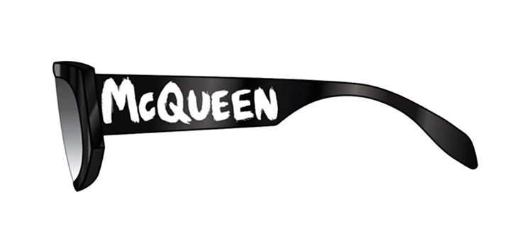 Alexander McQueen McQUEEN GRAFFITI AM 0330S 001 Oval Acetate Black Sunglasses with Grey Gradient Lens