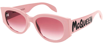 Alexander McQueen AM 0330S 004 Oval Plastic Pink Sunglasses with Pink Gradient Lens