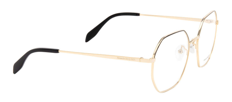 Alexander McQueen AM 0338O 001 Geometric Metal Gold Eyeglasses with Logo Stamped Demo Lenses