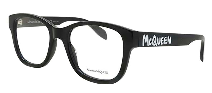Alexander McQueen AM 0350O 001 Square Plastic Black Eyeglasses with Logo Stamped Demo Lenses