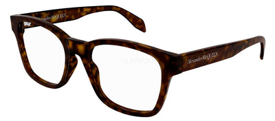 Alexander McQueen AM 0356O 002 Square Plastic Havana Eyeglasses with Logo Stamped Demo Lenses
