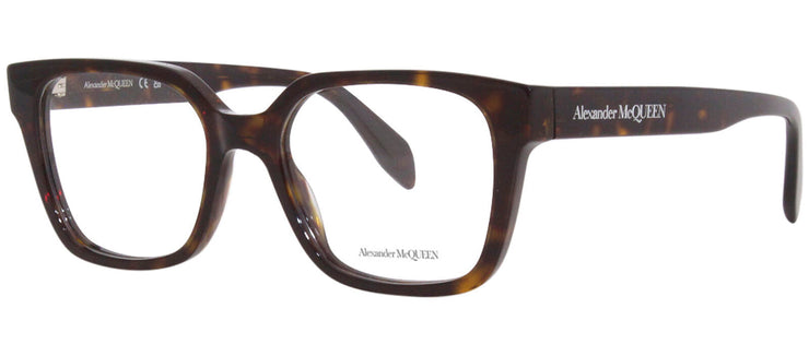 Alexander McQueen AM 0358O 002 Square Plastic Havana Eyeglasses with Logo Stamped Demo Lenses