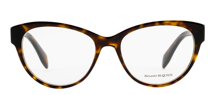 Alexander McQueen AM 0359O 002 Cat-Eye Plastic Havana Eyeglasses with Logo Stamped Demo Lenses Lens