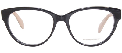 Alexander McQueen AM 0359O 004 Cat-Eye Plastic Black Eyeglasses with Logo Stamped Demo Lenses