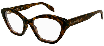 Alexander McQueen AM 0360O 002 Butterfly Plastic Havana Eyeglasses with Logo Stamped Demo Lenses