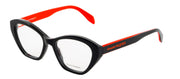Alexander McQueen AM 0360O 003 Butterfly Plastic Black Eyeglasses with Logo Stamped Demo Lenses