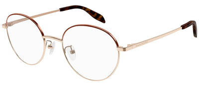 Alexander McQueen AM 0369O 003 Round Metal Gold Eyeglasses with Logo Stamped Demo Lenses Lens