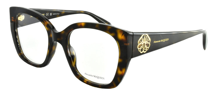 Alexander McQueen AM 0379O 002 Butterfly Plastic Havana Eyeglasses with Logo Stamped Demo Lenses
