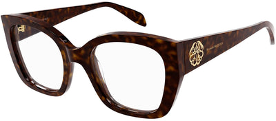 Alexander McQueen AM 0380O 001 Cat-Eye Plastic Black Eyeglasses with Logo Stamped Demo Lenses