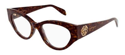 Alexander McQueen AM 0380O 002 Cat-Eye Plastic Havana Eyeglasses with Logo Stamped Demo Lenses